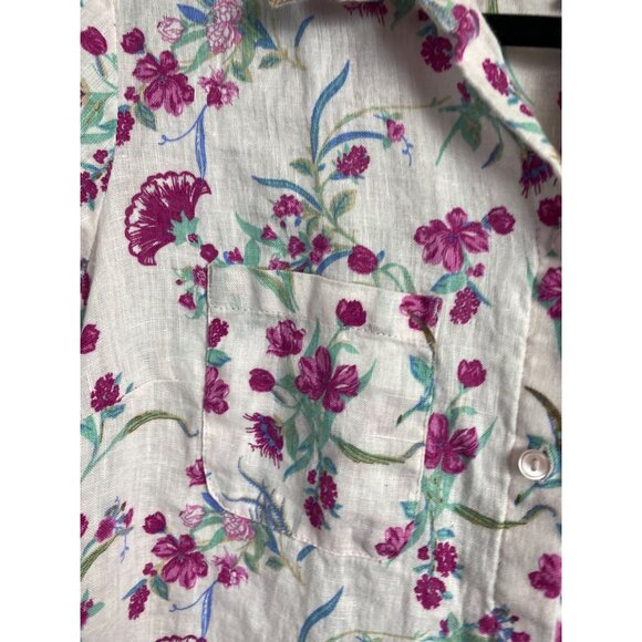 Charter Club Womens Linen Plink Floral Button Up Top Size Small Long Sleeve Boho - Picture 8 of 14